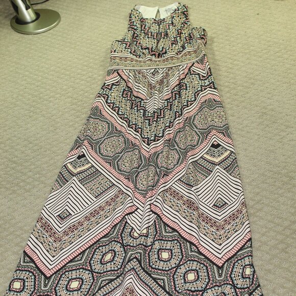 London Times Sz 6 Sleeveless Multicolored Maxi Dress Black Peach - Picture 1 of 5